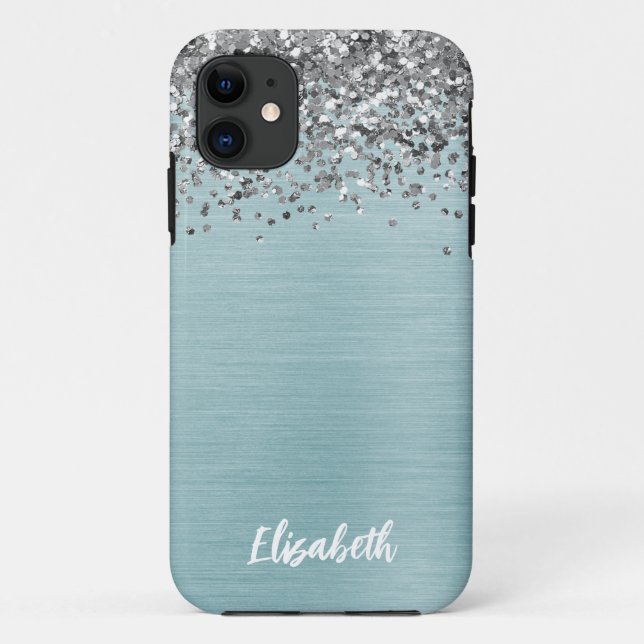 Coques Case-Mate iPhone Parties scintillant d'argent métallique turquoise  (Dos)