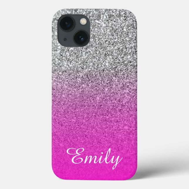 Coques Case-Mate iPhone Parties scintillant d'argent Neon rose Ombre perso (Verso)