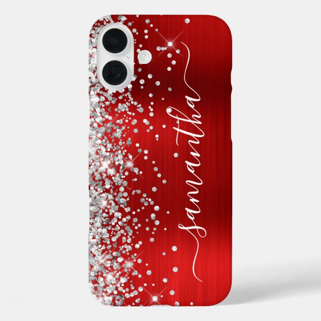 Coques Case-Mate iPhone Parties scintillant d'argent Red Metallic Girl Sig (Verso)
