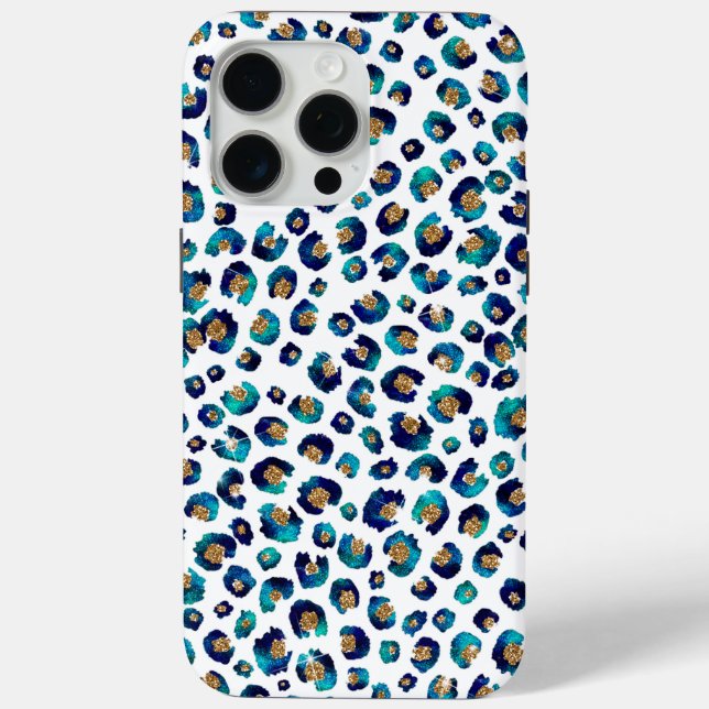 Coques Case-Mate iPhone Parties scintillant d'or bleu Motif Leopard (Verso)