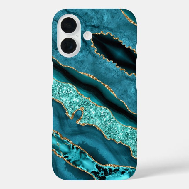 Coques Case-Mate iPhone Parties scintillant d'or bleu turquoise Aqua Marbr (Verso)
