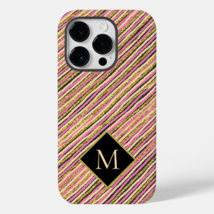 Coque Pour iPhone 14 Pro Parties scintillant d'or Grilles modernes Monogram