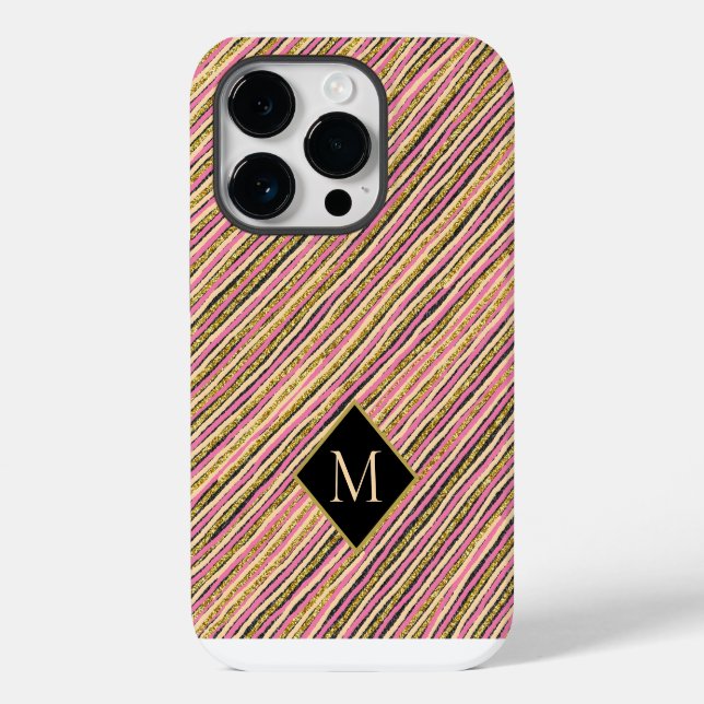 Coques Case-Mate iPhone Parties scintillant d'or Grilles modernes Monogram (Verso)
