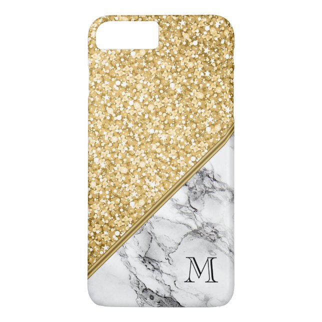 Coques Case-Mate iPhone Parties scintillant d'or Monogramme moderne Marbre (Dos)
