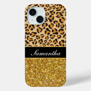 Coque Pour iPhone 15 Parties scintillant d'or motif Leopard