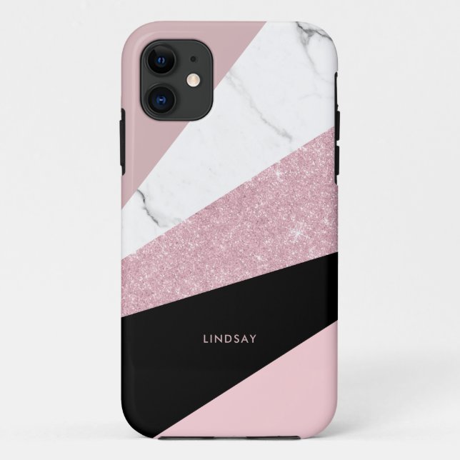 Coques Case-Mate iPhone Parties scintillant d'or rose géométrique moderne  (Dos)