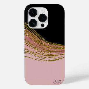 Coque Pour iPhone 14 Pro Parties scintillant d'or Swish, Blush et Black Per