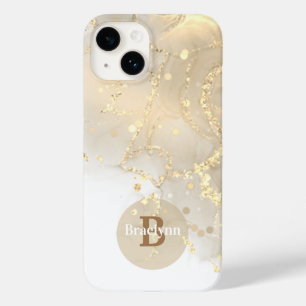 Coque Pour iPhone 14 Parties scintillant en marbre d'or monogramme pers
