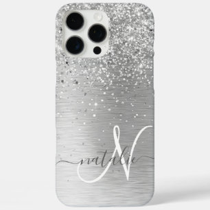 Coques iPhone 16 Pro Max Parties scintillant en métal brossé argenté Nom du