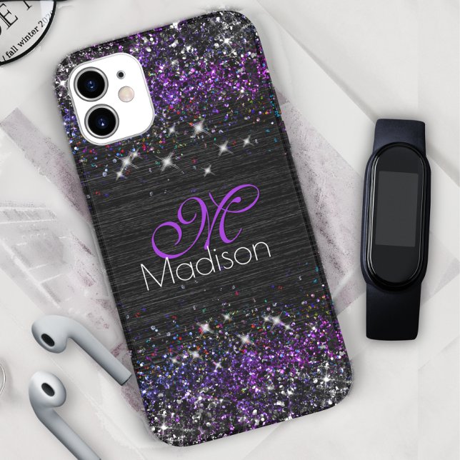 Coques Case-Mate iPhone Parties scintillant en métal brossé noir violet mo (Créateur téléchargé)