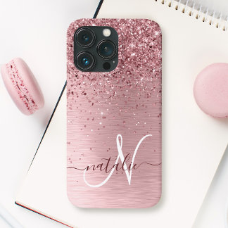 Case-Mate iPhone Case Parties scintillant en métal brossé rose pâle Nom
