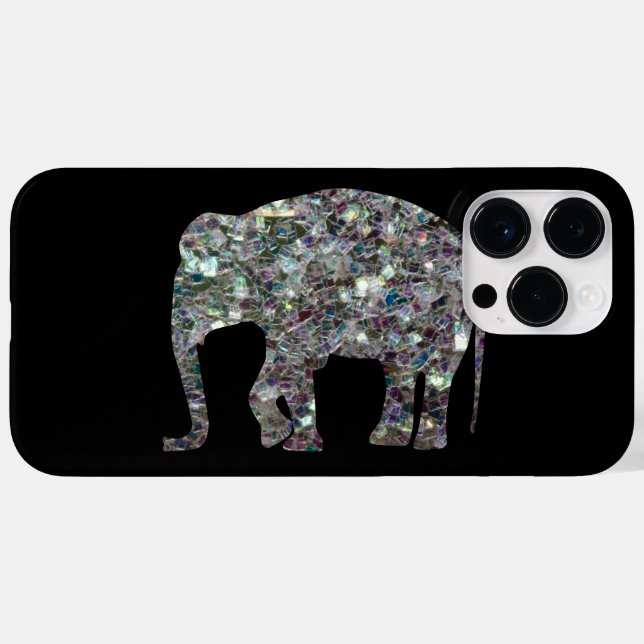 Coques Case-Mate iPhone Parties scintillant en mosaïque argentée Eléphant (Verso (horizontal))