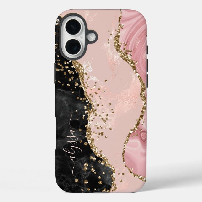 Coques Case-Mate iPhone Parties scintillant en or noir vidé Nom de l'agate (Verso)