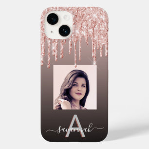 Coque Pour iPhone 14 Parties scintillant en or rose noir gouttes photo 