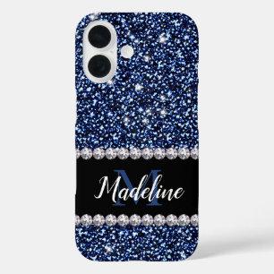 Coques iPhone 16 Parties scintillant et pierres précieuses bleues d