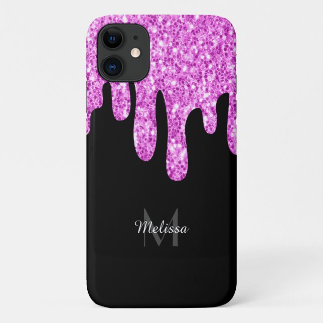 Coques Case-Mate iPhone Parties scintillant étincelante rose noir Monogram (Dos)