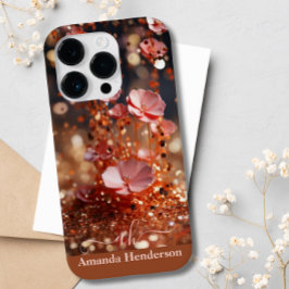 Coque Pour iPhone 14 Pro Parties scintillant florale rose rose rose vierge