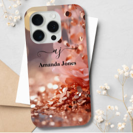 Coque iPhone 15 Pro Parties scintillant florale rose rose rose vierge