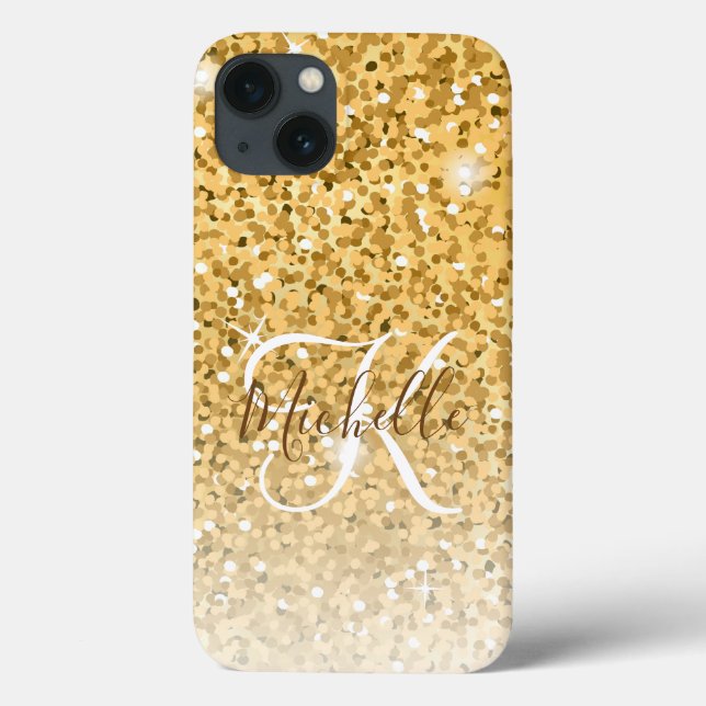 Coques Case-Mate iPhone Parties scintillant Girly Gold Étincelle Monogramm (Verso)