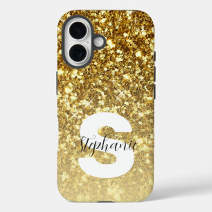 Coques iPhone 16 Parties scintillant Girly Gold Étincelle Monogramm