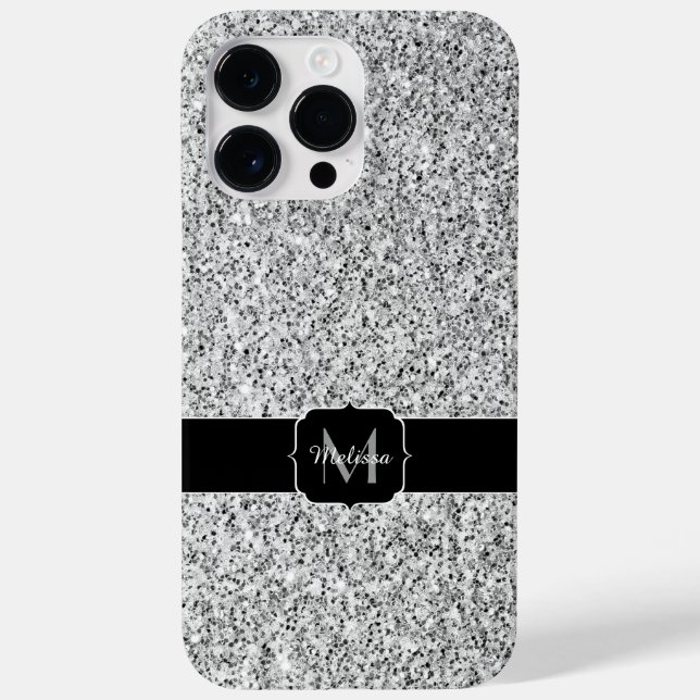 Coques Case-Mate iPhone Parties scintillant gris argent scintille Monogram (Verso)
