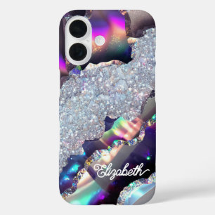 Coques iPhone 16 Parties scintillant Iridescente Faux Agate hologra