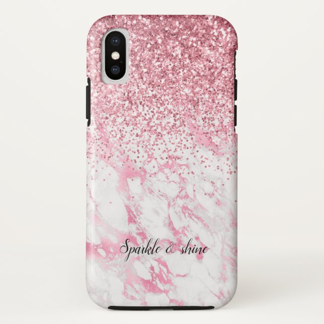 Coques Case-Mate iPhone Parties scintillant Marbre blanc rose (Dos)