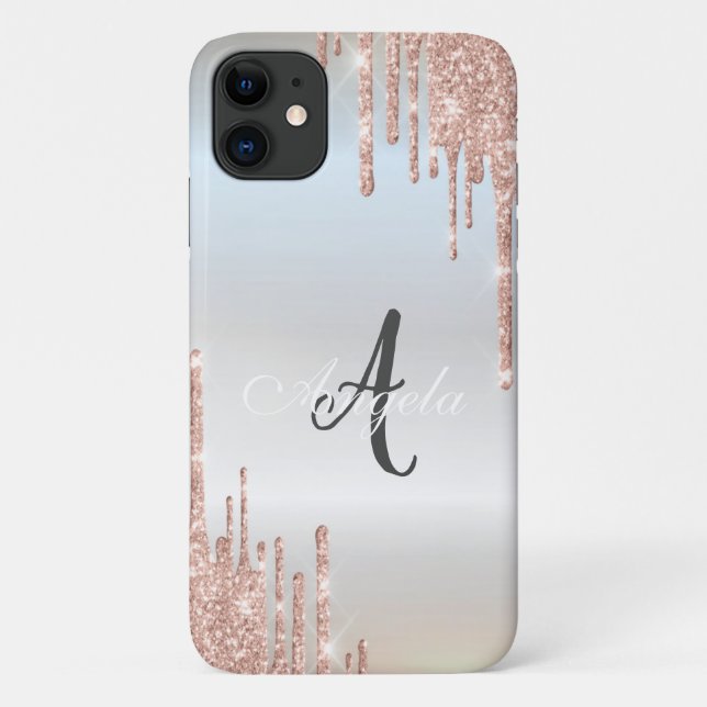 Coques Case-Mate iPhone Parties scintillant modernes Rose Gold, Monogramme (Dos)