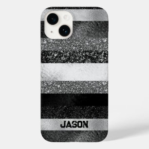 Coque Pour iPhone 14 Parties scintillant noire et argent