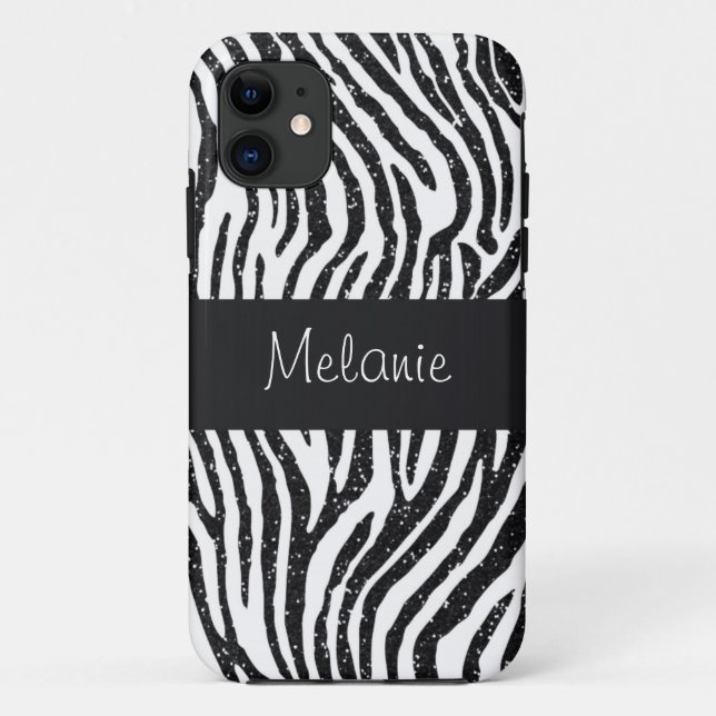 Coques Case-Mate iPhone Parties scintillant noire Zebra Monogram iPhone (Dos)