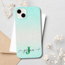 Coque Pour iPhone 14 Plus Parties scintillant Ombre vert moderne argent Mono