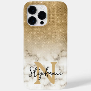 Coque Pour Pour iPhone 14 Pro Max Parties scintillant or Marbre Ombre Monogramme