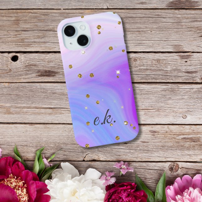 Coques Case-Mate iPhone Parties scintillant or Monogram Blue Purple Rose S (Monogram Initials Name Pink Blue Purple Swirl Gold Glitter iPhone case)