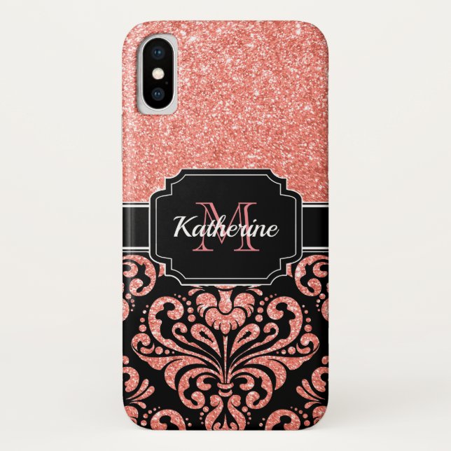 Coques Case-Mate iPhone Parties scintillant or rose Damask (Dos)
