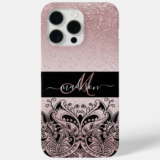 Coques Case-Mate iPhone Parties scintillant or Rose Monogramme (Verso)