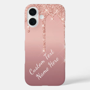 Coques iPhone 16 Parties scintillant or rose Nom de texte personnal
