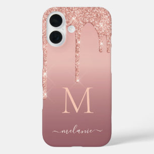 Coques iPhone 16 Parties scintillant or rose  personnalisée Nom coq