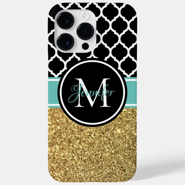 Coques Case-Mate iPhone Parties scintillant or Turquoise noir blanc Trelli (Verso)