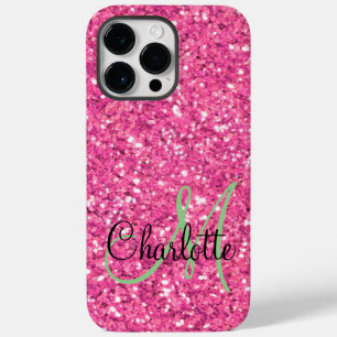 Coque Pour Pour iPhone 14 Pro Max Parties scintillant pétillante rose monogrammée