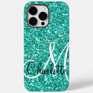 Coque Pour Pour iPhone 14 Pro Max parties scintillant pétillante turquoise monogramm