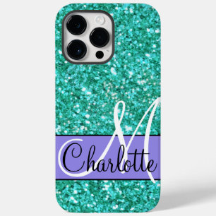 Coque Pour Pour iPhone 14 Pro Max parties scintillant pétillante turquoise monogramm