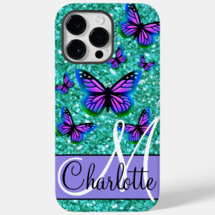 Coque Pour Pour iPhone 14 Pro Max parties scintillant pétillante turquoise, papillon