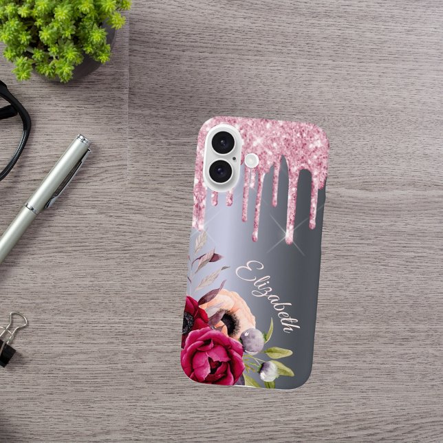 Coques Case-Mate iPhone Parties scintillant rose argent goutte le script d (Créateur téléchargé)