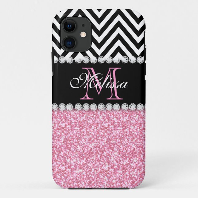 COQUES Case-Mate iPhone PARTIES SCINTILLANT ROSE CHEVRON NOIR MONOGRAMMMÉ (Dos)