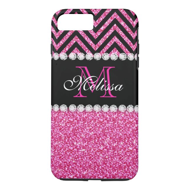 Coques Case-Mate iPhone Parties scintillant rose noir Chevron Monogram Gir (Dos)