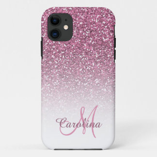Coque Case-Mate Pour iPhone Parties scintillant rose, Nom et Monogramme, Fille