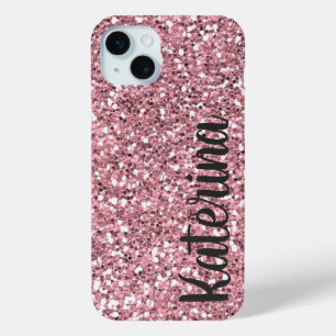 Coque iPhone 15 Mini Parties scintillant rose personnalisée avec votre 