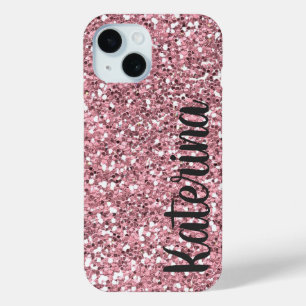 Coque Pour iPhone 15 Parties scintillant rose personnalisée avec votre 