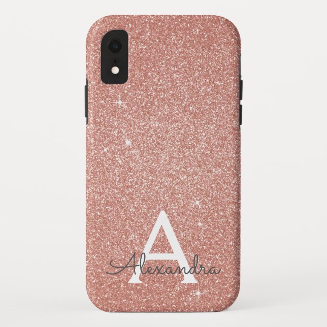 Coques Case-Mate iPhone Parties scintillant rose Rose or et Monogramme éti (Dos)