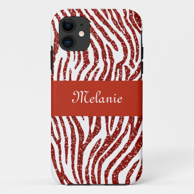 Coques Case-Mate iPhone Parties scintillant rouge Zebra Monogram iPhone (Dos)